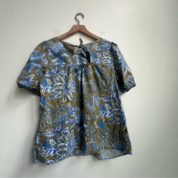 Talbots Tie Back Short Sleeve Top Women's Large Lively Floral Preppy Garden Puff - Picture 11 of 11